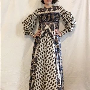Vintage Long-sleeve paisley BOHO dress- size S/M